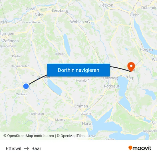 Ettiswil to Baar map