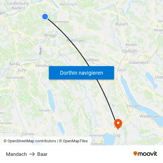 Mandach to Baar map