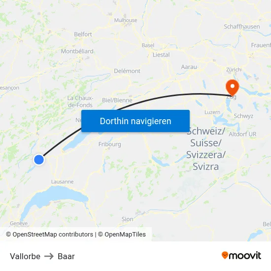 Vallorbe to Baar map