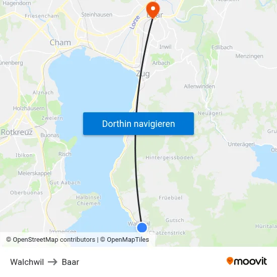 Walchwil to Baar map