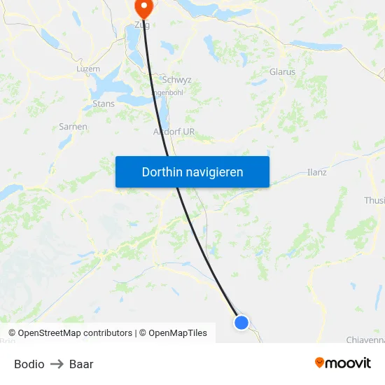 Bodio to Baar map