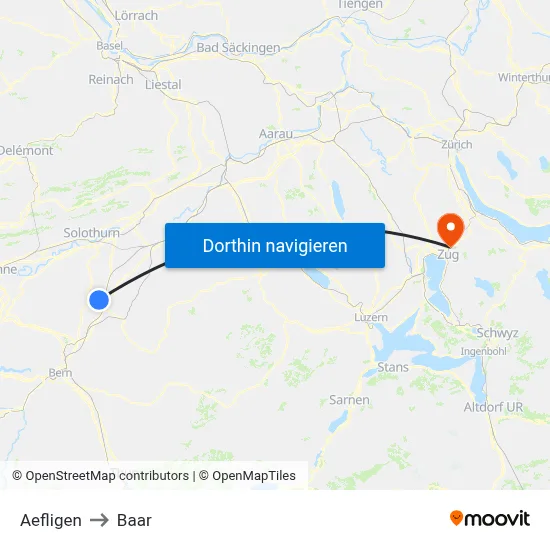 Aefligen to Baar map
