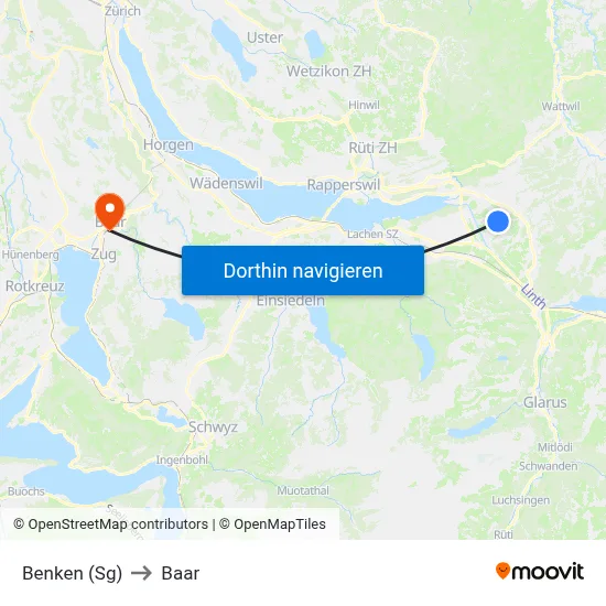 Benken (Sg) to Baar map