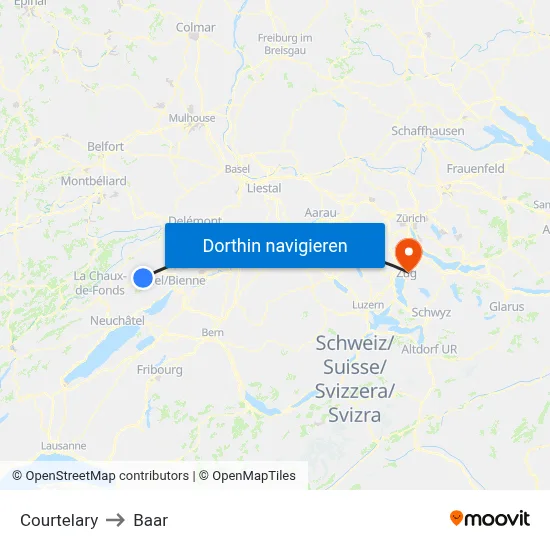 Courtelary to Baar map