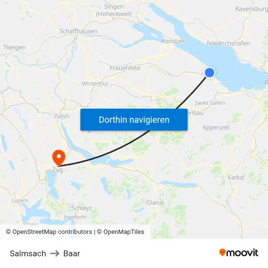 Salmsach to Baar map