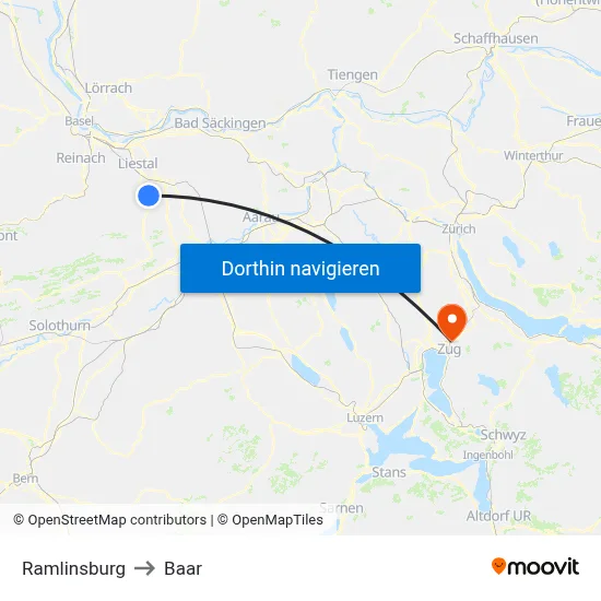 Ramlinsburg to Baar map
