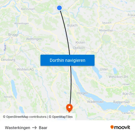 Wasterkingen to Baar map