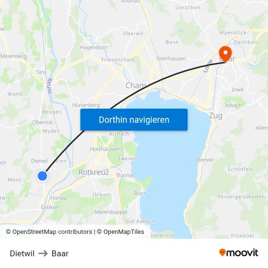 Dietwil to Baar map