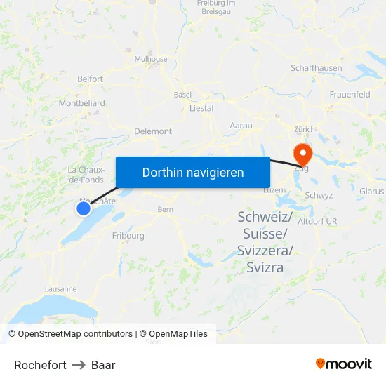 Rochefort to Baar map