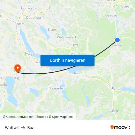 Wattwil to Baar map