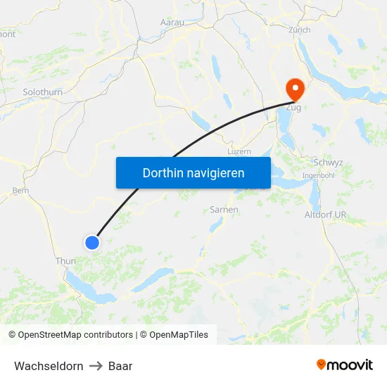 Wachseldorn to Baar map