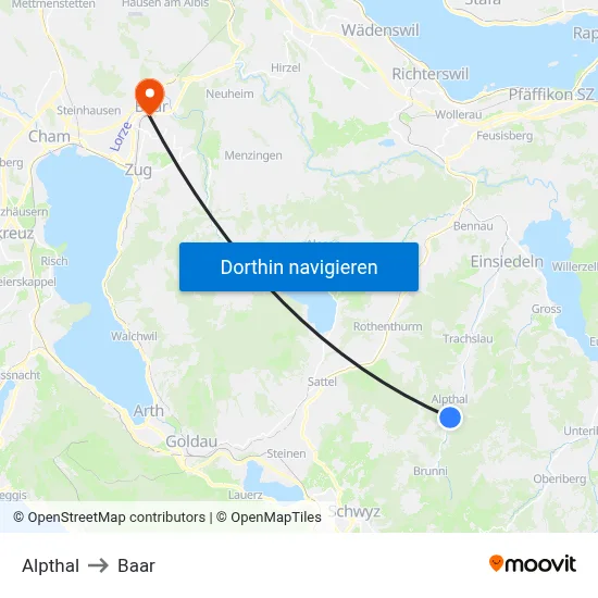 Alpthal to Baar map