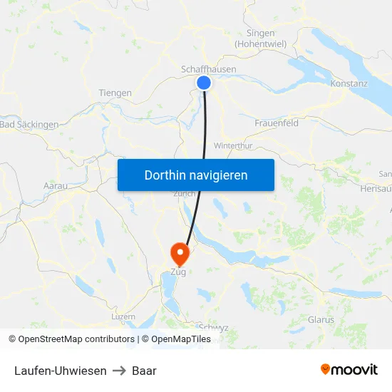Laufen-Uhwiesen to Baar map