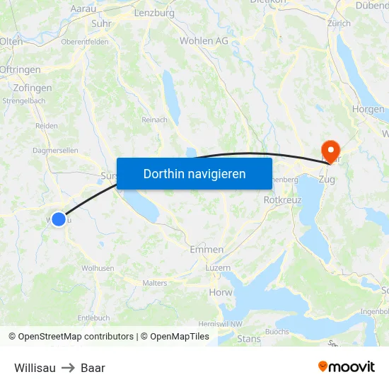 Willisau to Baar map