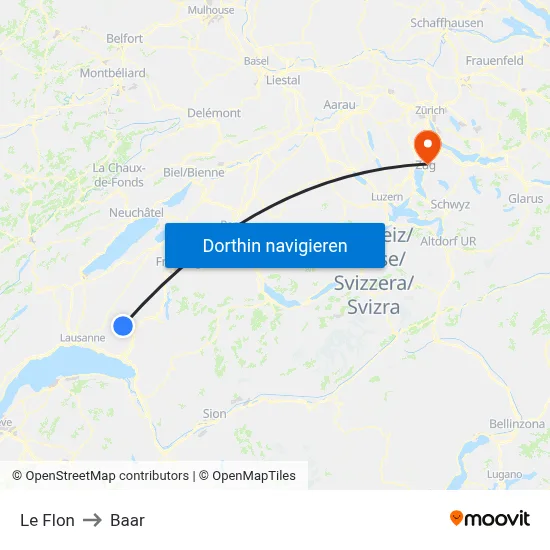 Le Flon to Baar map
