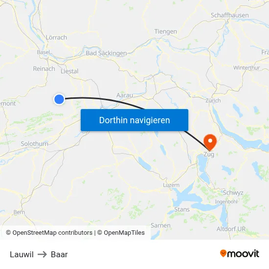 Lauwil to Baar map