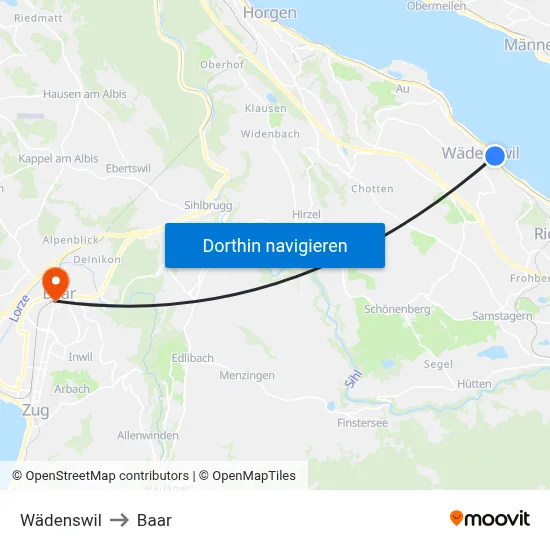 Wädenswil to Baar map