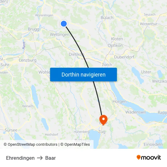 Ehrendingen to Baar map