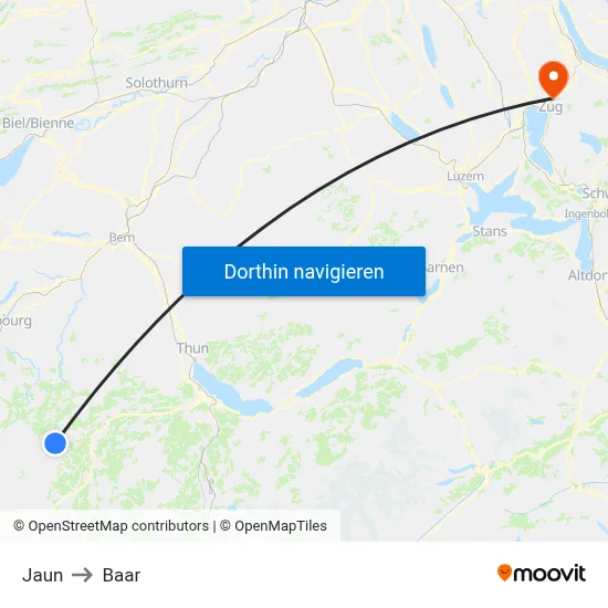 Jaun to Baar map