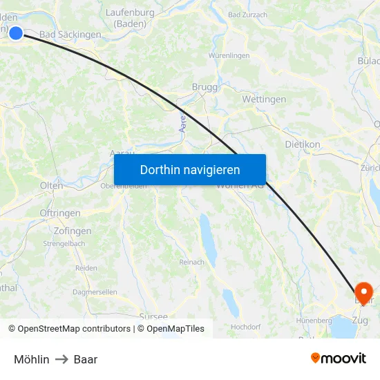 Möhlin to Baar map