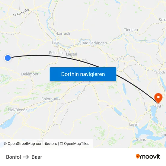 Bonfol to Baar map