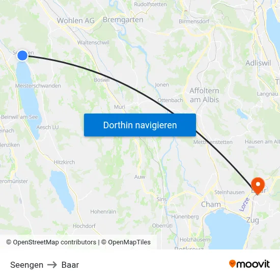 Seengen to Baar map