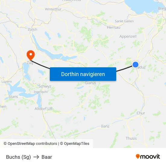 Buchs (Sg) to Baar map