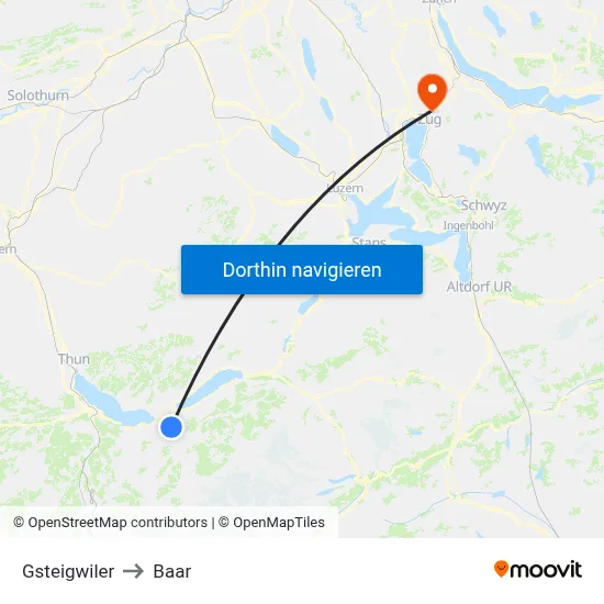 Gsteigwiler to Baar map