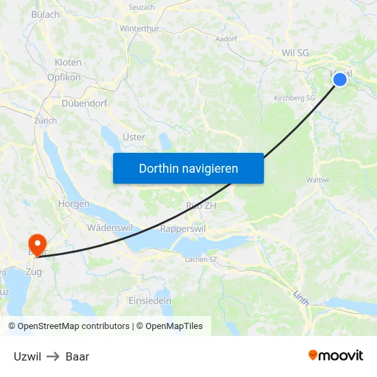 Uzwil to Baar map