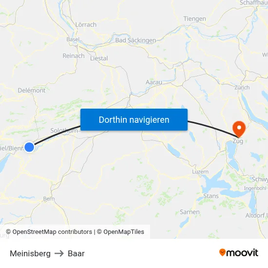 Meinisberg to Baar map