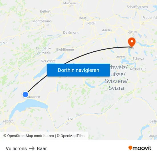 Vullierens to Baar map
