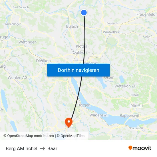Berg AM Irchel to Baar map