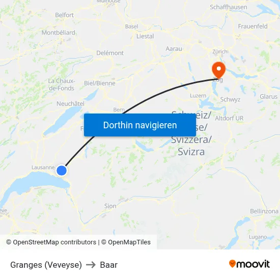 Granges (Veveyse) to Baar map