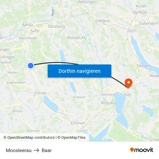 Moosleerau to Baar map
