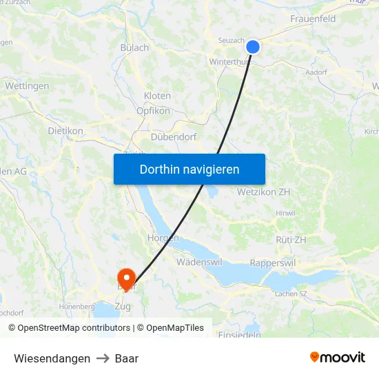 Wiesendangen to Baar map
