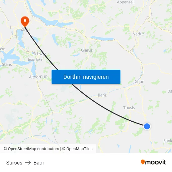 Surses to Baar map