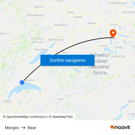 Morges to Baar map