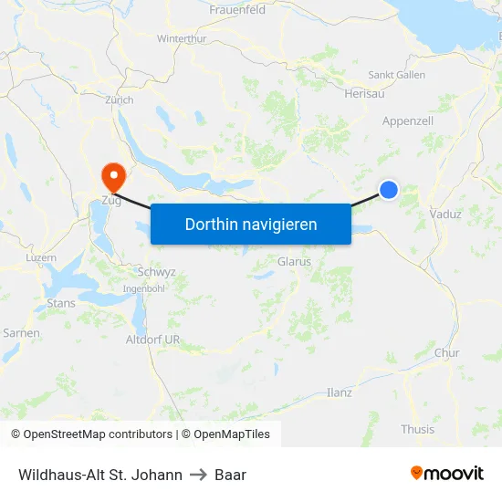 Wildhaus-Alt St. Johann to Baar map