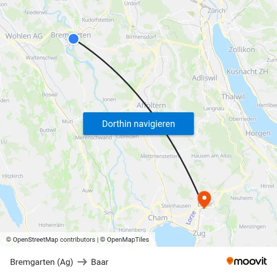 Bremgarten (Ag) to Baar map