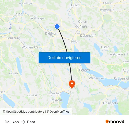 Dällikon to Baar map