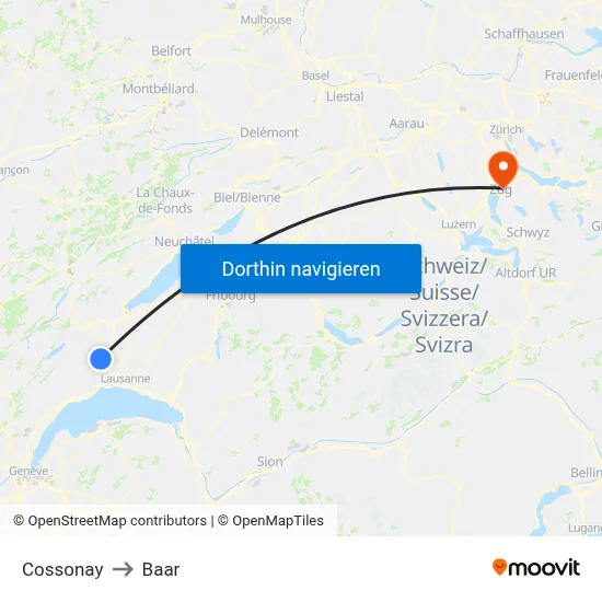 Cossonay to Baar map