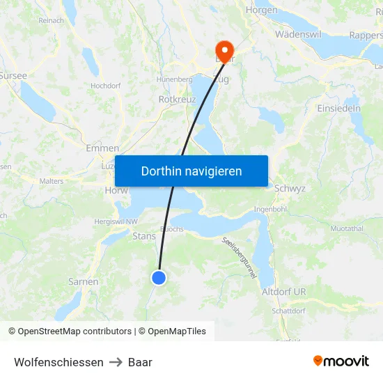 Wolfenschiessen to Baar map