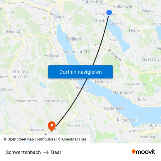 Schwerzenbach to Baar map