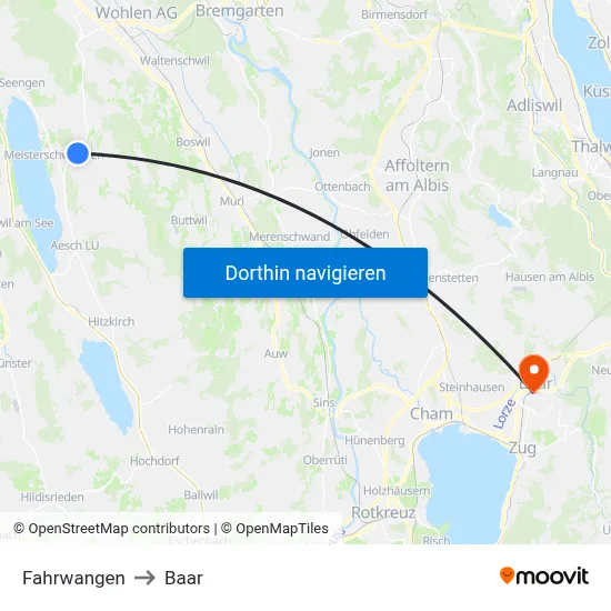 Fahrwangen to Baar map
