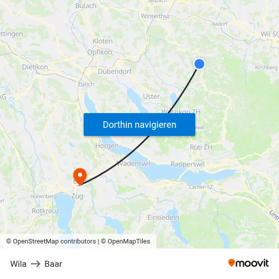 Wila to Baar map