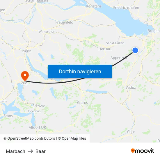 Marbach to Baar map