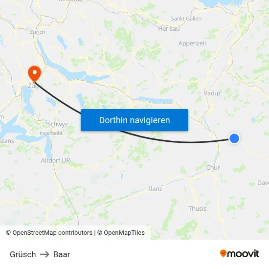 Grüsch to Baar map