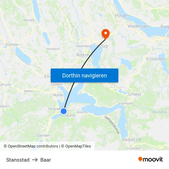 Stansstad to Baar map