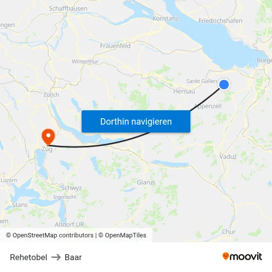 Rehetobel to Baar map