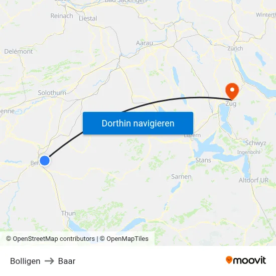 Bolligen to Baar map